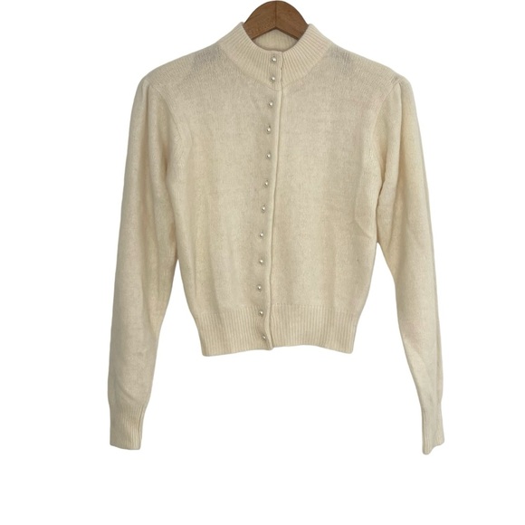 Marshall Fields Beige Long Sleeve Pearl Button Lambswool / Angora Cardigan Small - Picture 1 of 6